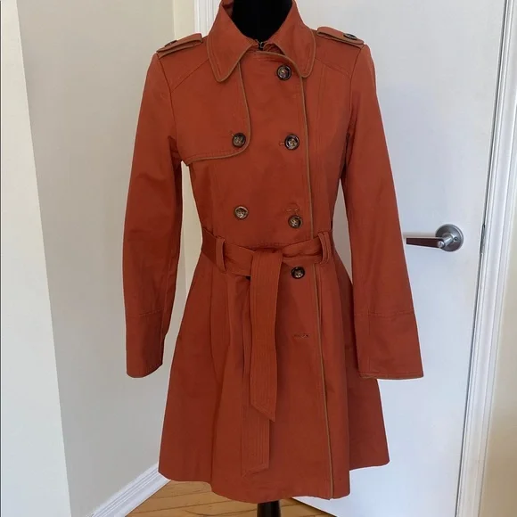Pink Martini Terracotta belted Trench Coat Size X-Small will fit Small to Medium - Picture 12 of 17